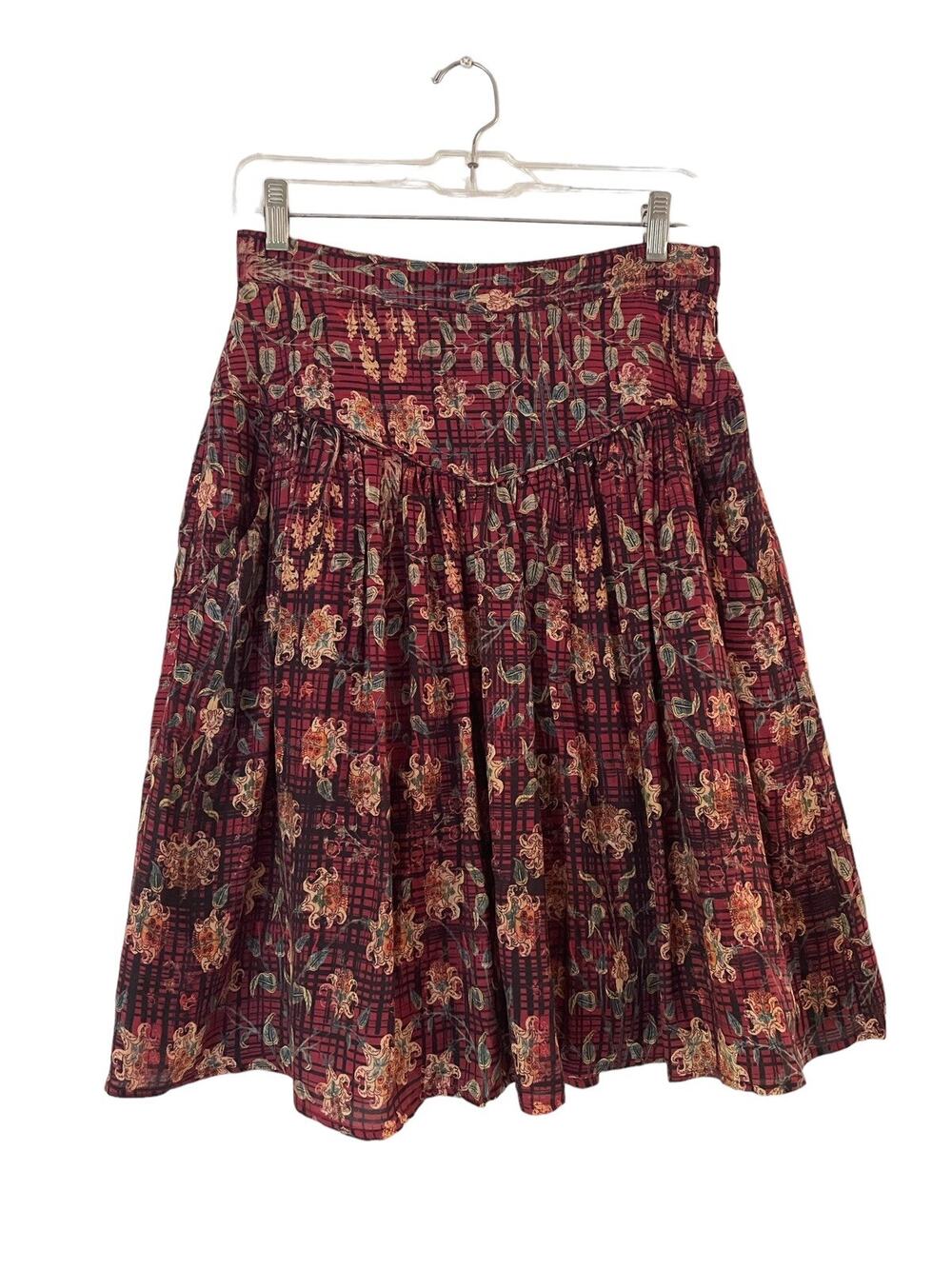 Peruvian Connection Skirt Red Floral Mini Silk Blend Prairie Cottagecore Size 4